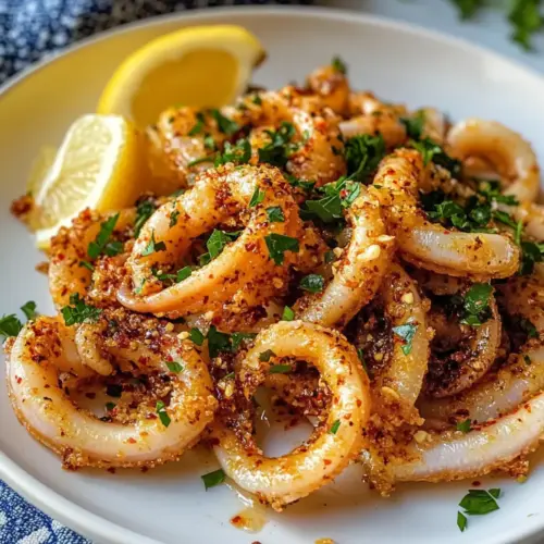 Einfache sautierte Calamari mit Knoblauch und roten Pfefferflocken