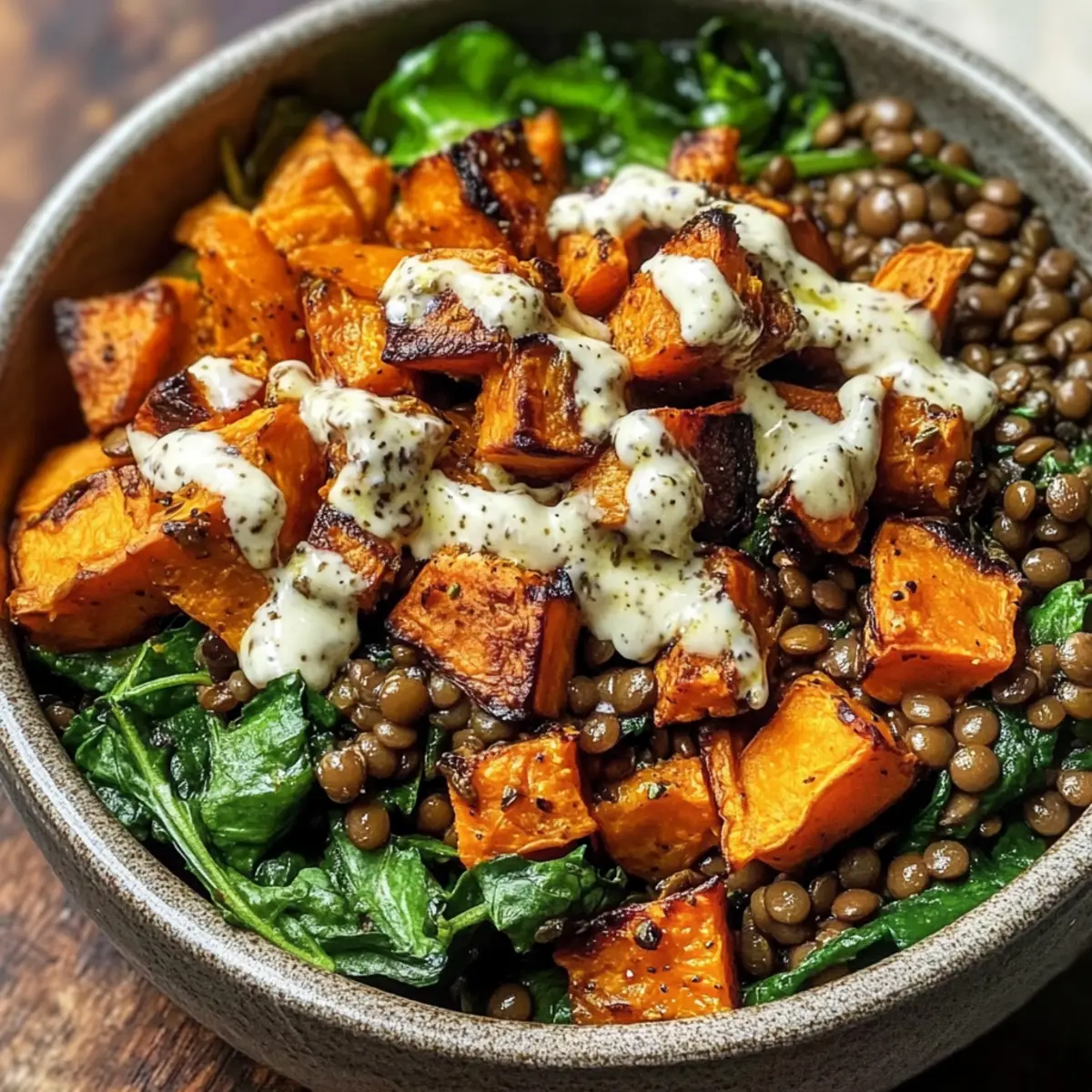 Gesunde Mittagessen Süßkartoffel Linsen Schüssel
