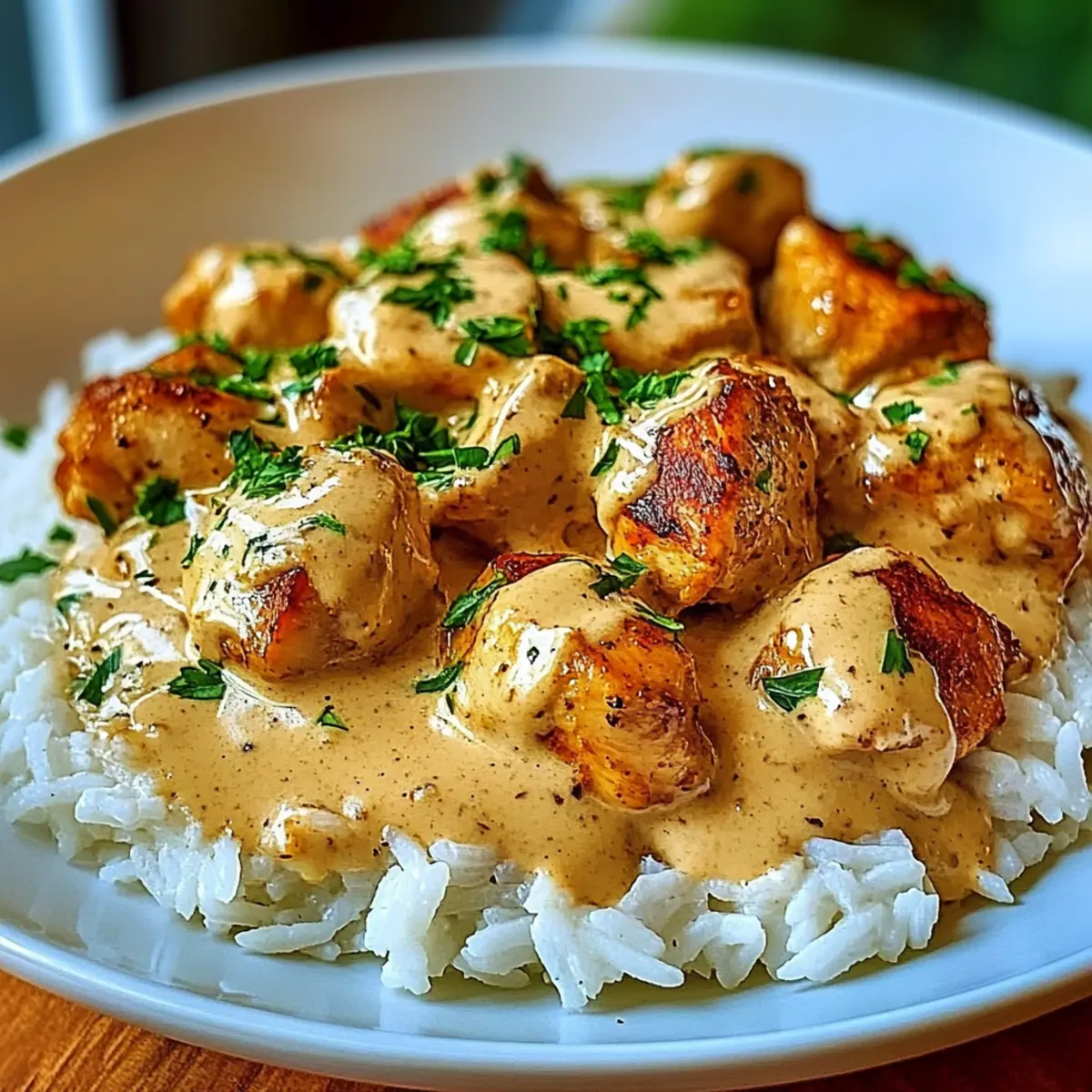 Bedecktes Huhn und Reis