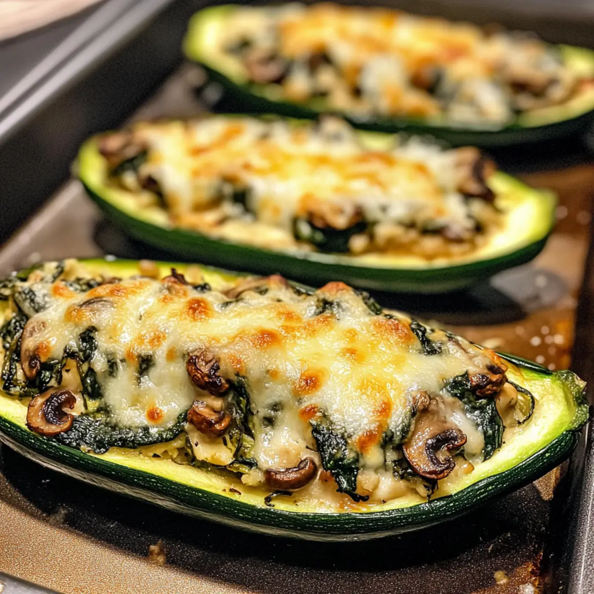 Spinat, Pilz und Ricotta gefüllte Zucchini-Boote Rezept