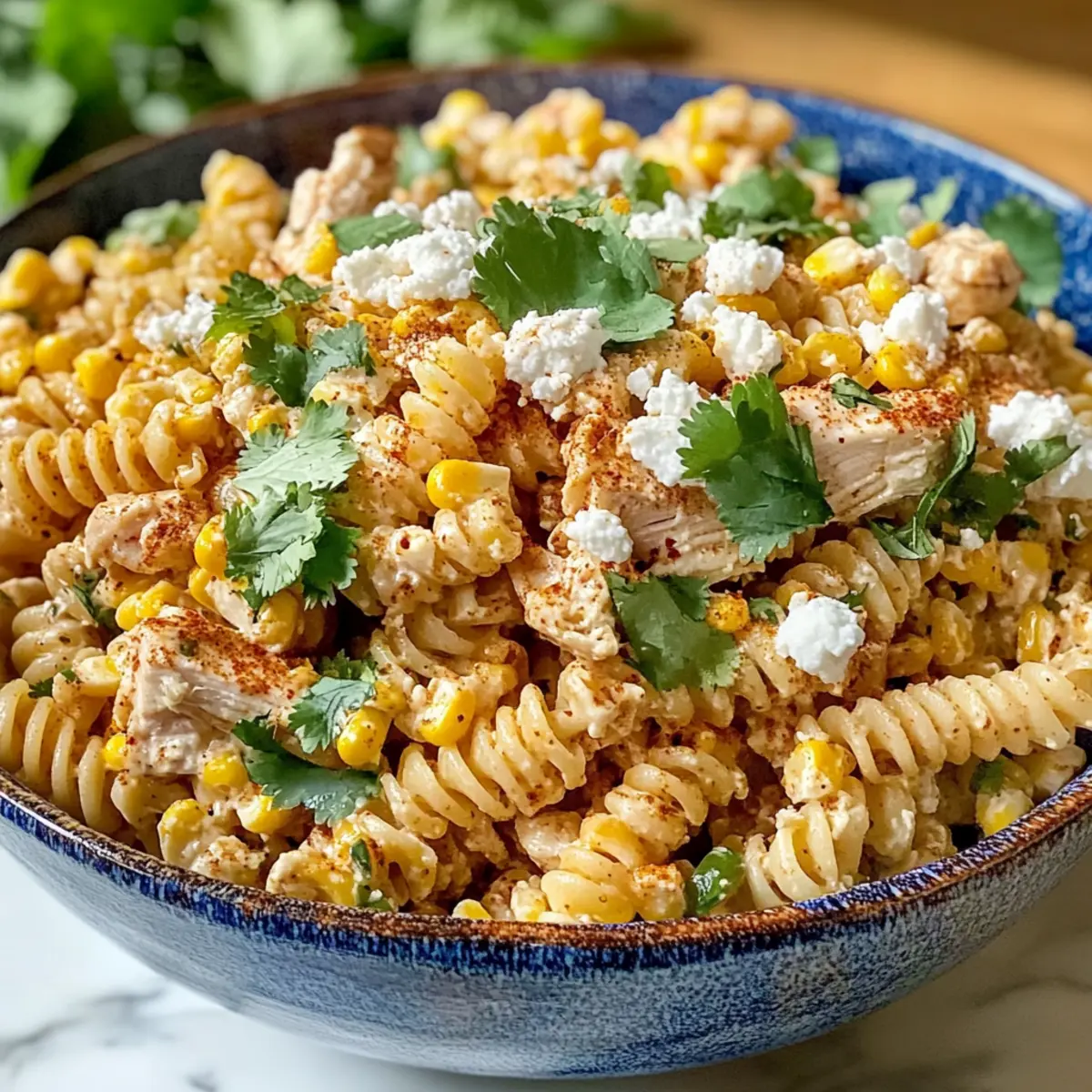 Mexikanischer Straßenmais Hühnchen Pasta Salat