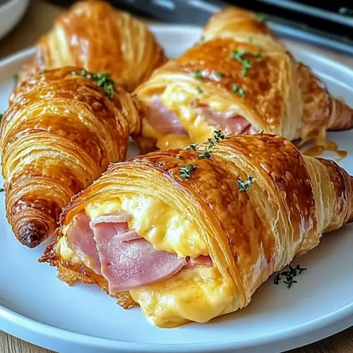 Gebratene Schinken- und Käse-Croissants