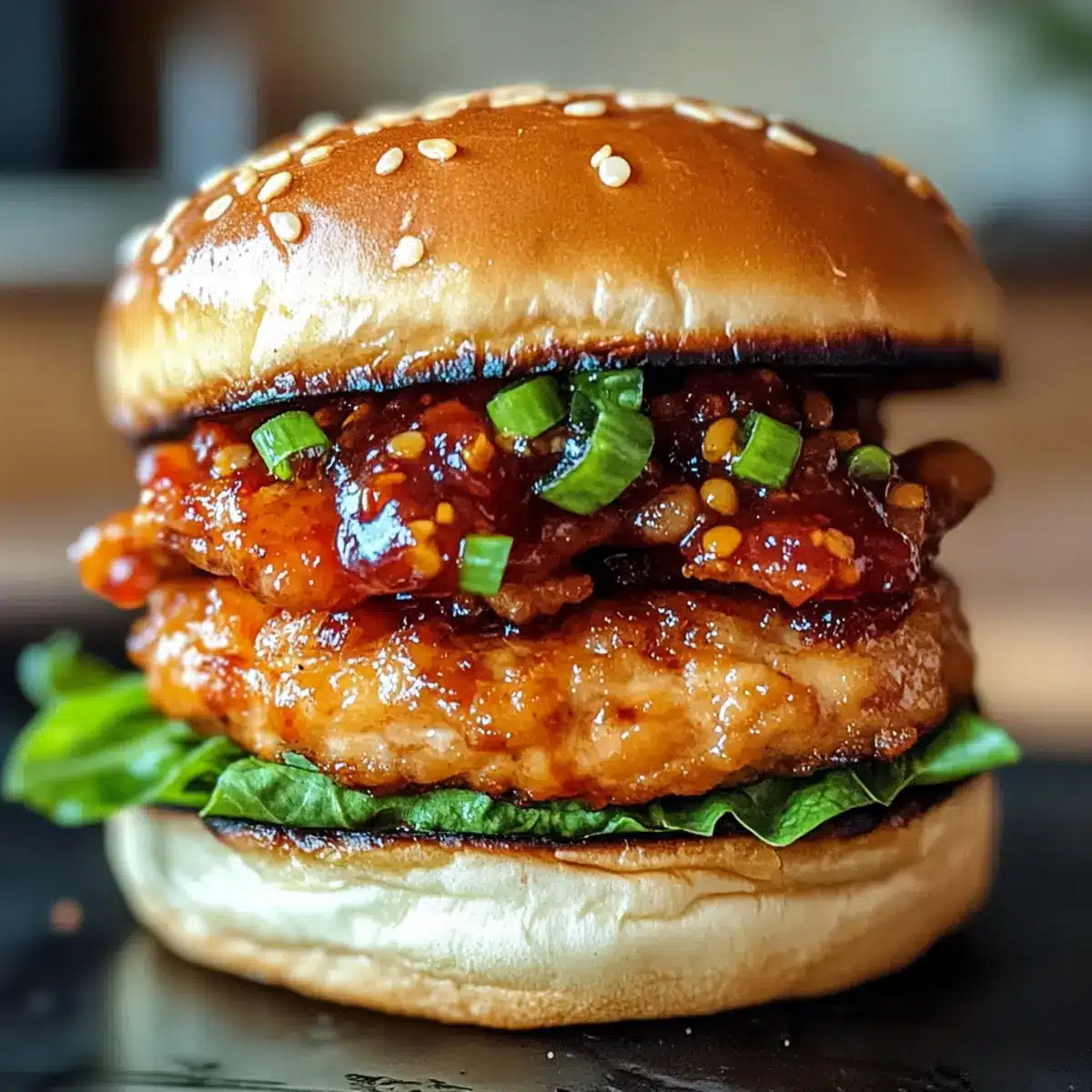 Gochujang-Hühnchenburger mit Kimchi-Speckmarmelade Glück