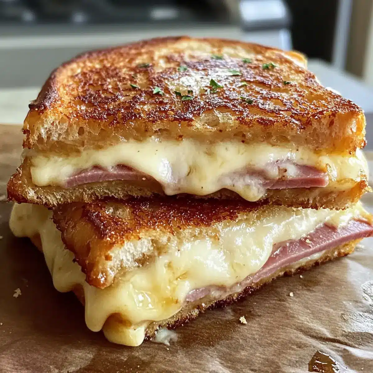 Herzhafter Croque Monsieur Rezept Zutaten: - 8 Scheiben Brot - 4 Scheiben Kochschinken - 4 Scheiben Käse (z.B. Gruyère) - 50 g Butter - 2 Eier - 200 ml Milch - 1 EL Mehl - Salz - Pfeffer - Muskatnuss Anleitung: 1. Den Ofen auf 200 Grad vorheizen. 2. Butter in einer Pfanne schmelzen und die Brotscheiben anrösten. 3. Auf 4 Brotscheiben je eine Scheibe Schinken und eine Scheibe Käse legen. 4. Die anderen Brotscheiben darauflegen und leicht andrücken. 5. Eier mit Milch, Mehl, Salz, Pfeffer und Muskatnuss verquirlen. 6. Die Sandwiches in die Eimischung tauchen und in der Pfanne goldbraun braten. 7. Im vorgeheizten Ofen für 5-10 Minuten backen. 8. Heiß servieren.
