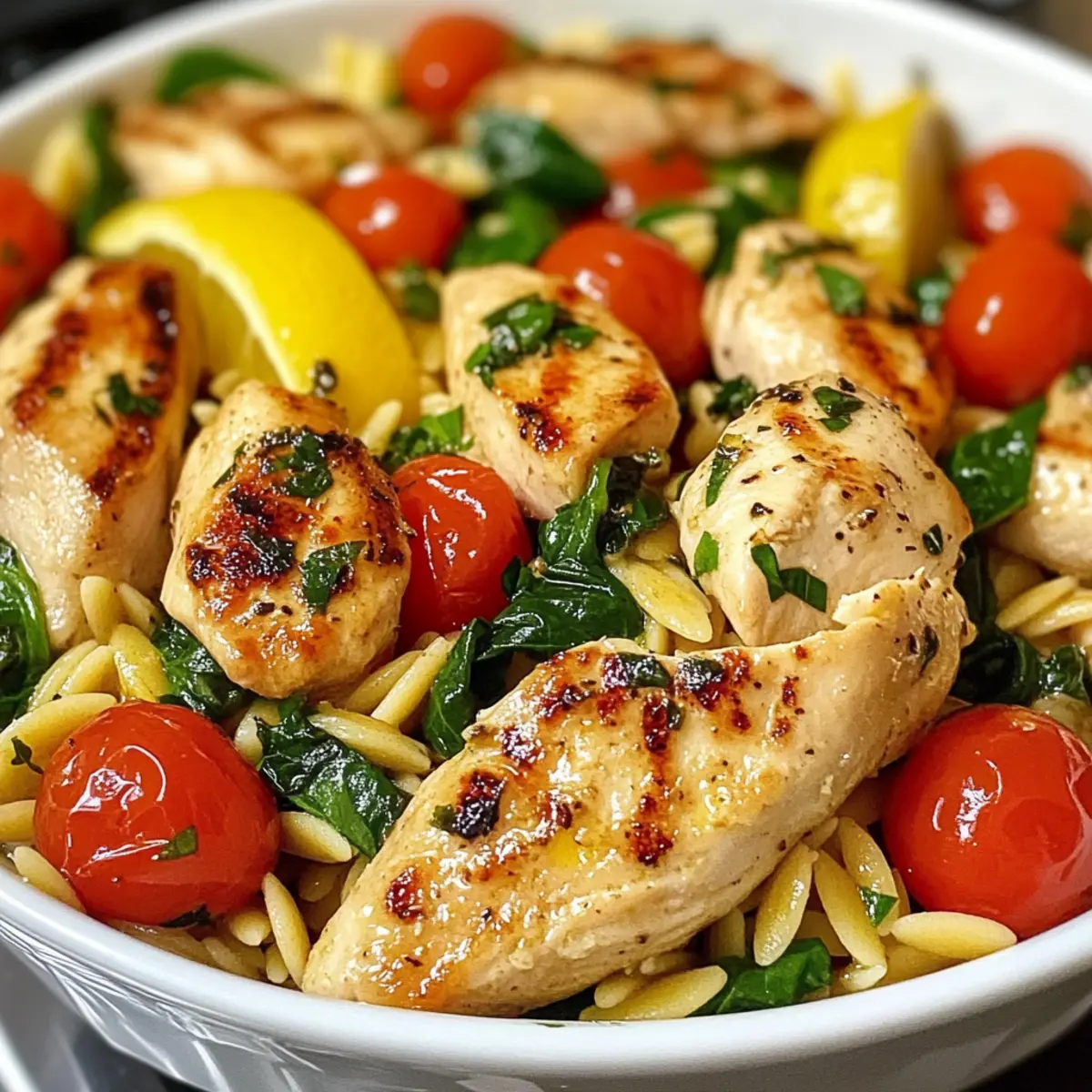 Herzhafte Mahlzeitenvorbereitung Knoblauch Zitronen Hähnchen Orzo Rezept