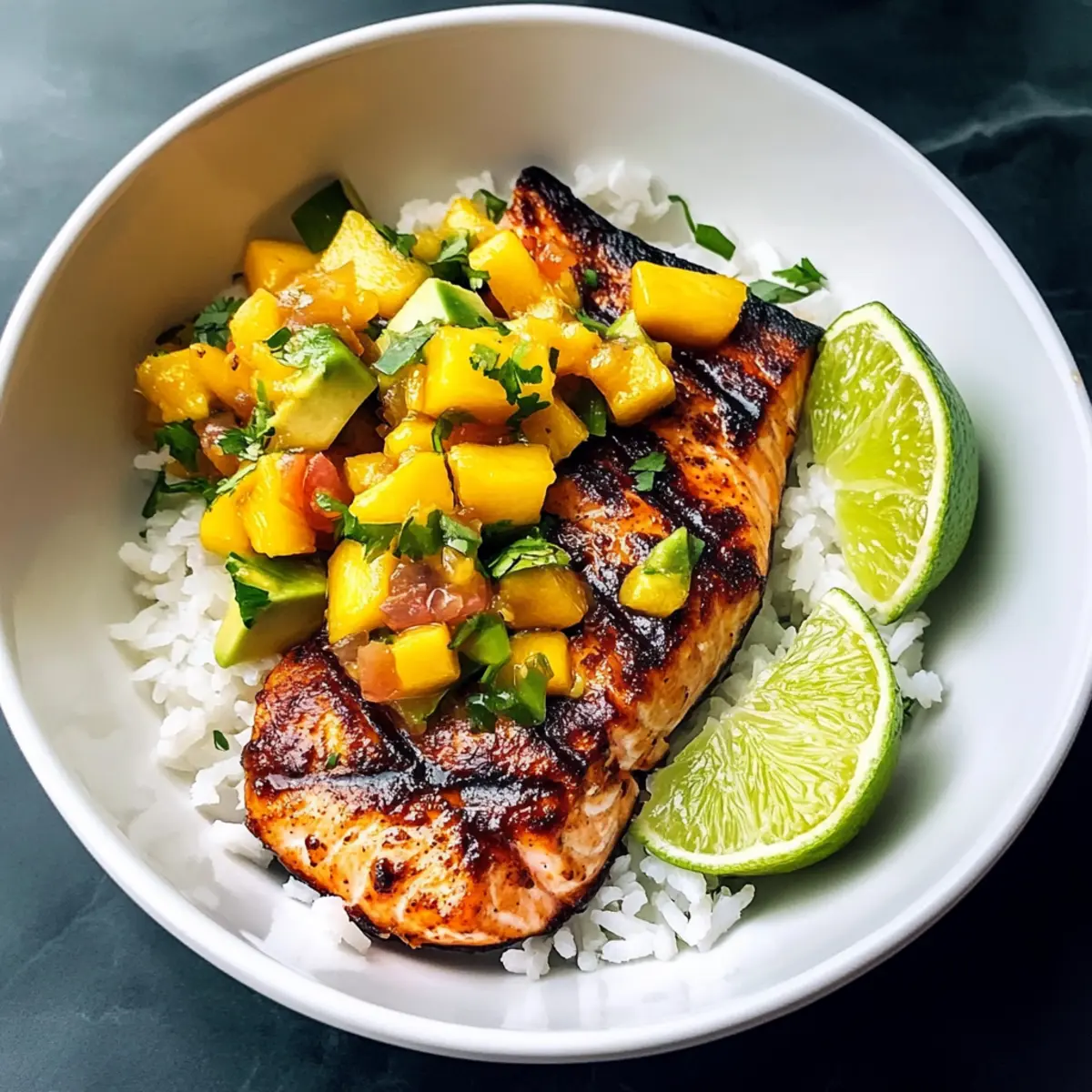 BBQ Lachs Schalen mit Mango Avocado Salsa