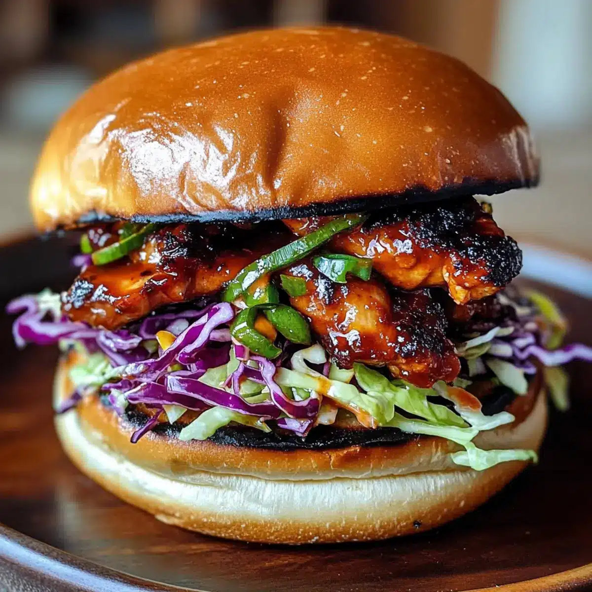 Koreanisches BBQ-Hühnchen-Sandwich mit Kohl-Slaw