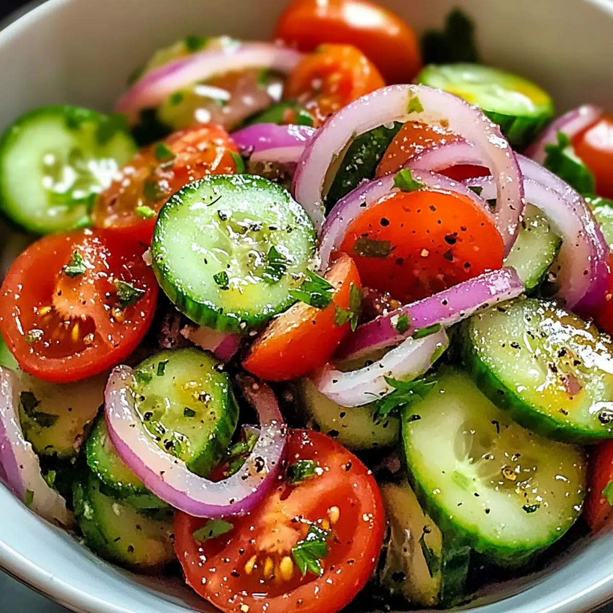 Eingelegter Gurken-, Zwiebel- und Tomatensalat